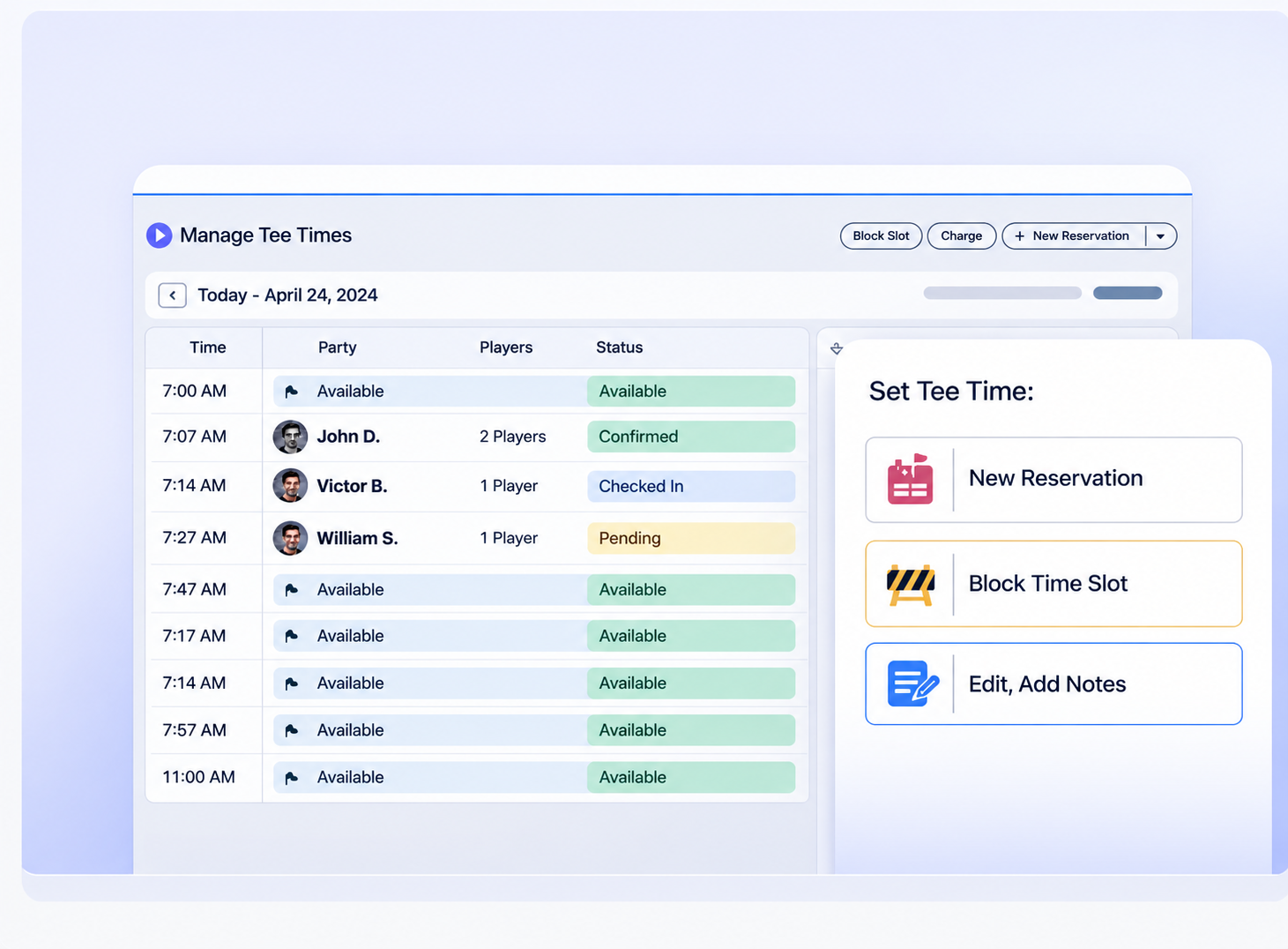 Tee Time Management in Booking Ninjas